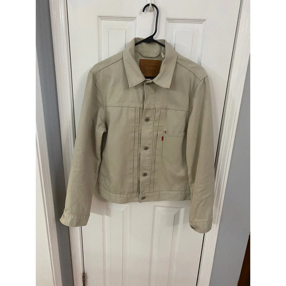 Levis Trucker Jacket Mens XS Beige Bedford Cord Type 1 Cinch Back Pleated Sand - Picture 2 of 11